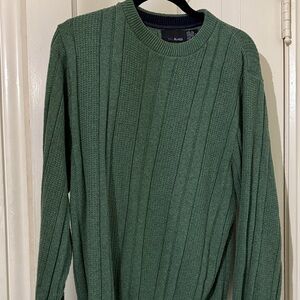 Bill Blass Green Ribbed Crewneck Sweater